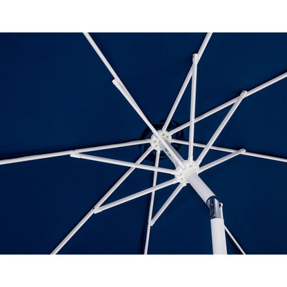 Amalfi Navy With Cream Piping / Matte White Metal Patio Umbrella with Base Sets