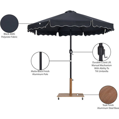 Amalfi Black With Cream Piping / Teak Metal Patio Umbrella with Base Sets