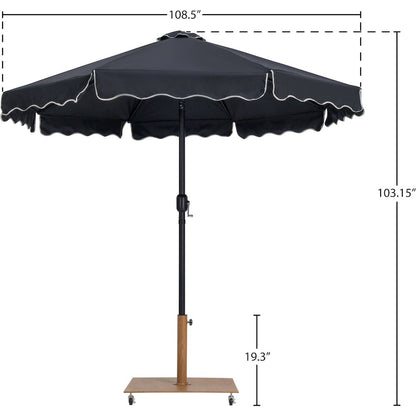 Amalfi Black With Cream Piping / Teak Metal Patio Umbrella with Base Sets