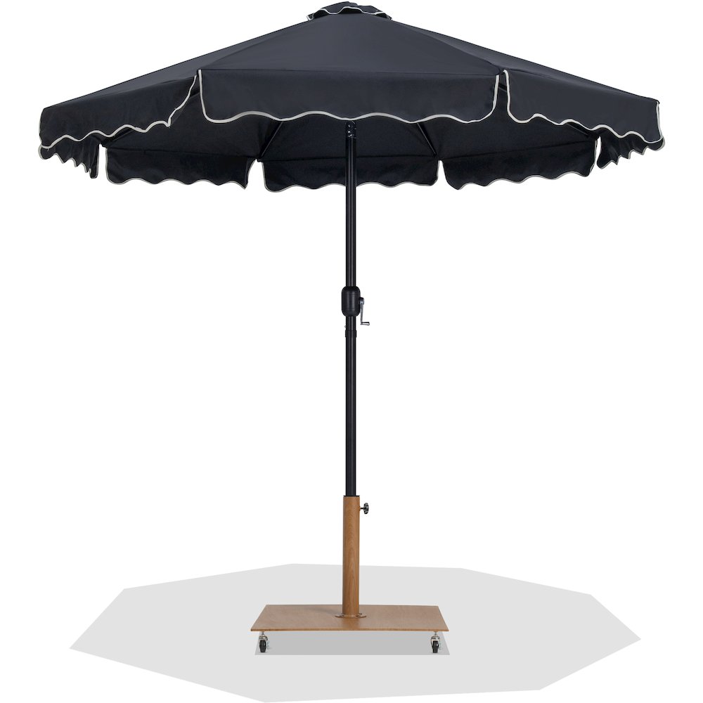Amalfi Black With Cream Piping / Teak Metal Patio Umbrella with Base Sets