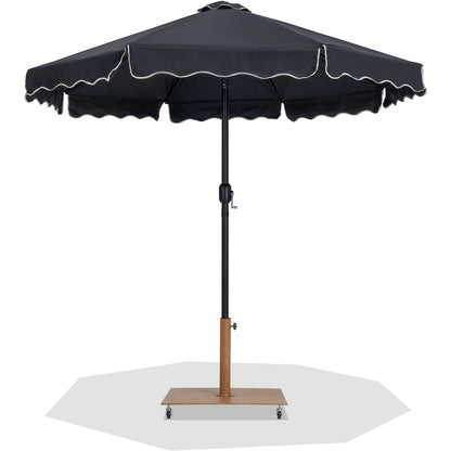 Amalfi Black With Cream Piping / Teak Metal Patio Umbrella with Base Sets