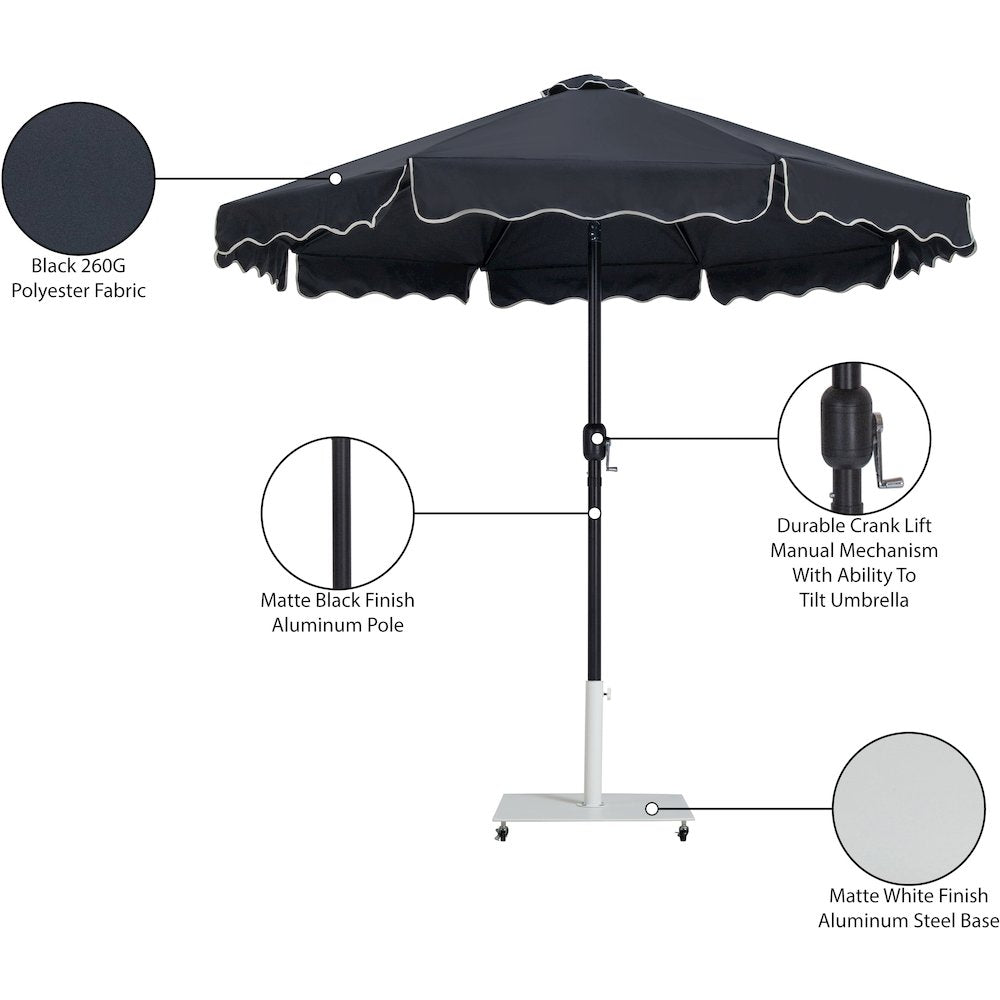 Amalfi Black With Cream Piping / Matte White Metal Patio Umbrella with Base Sets