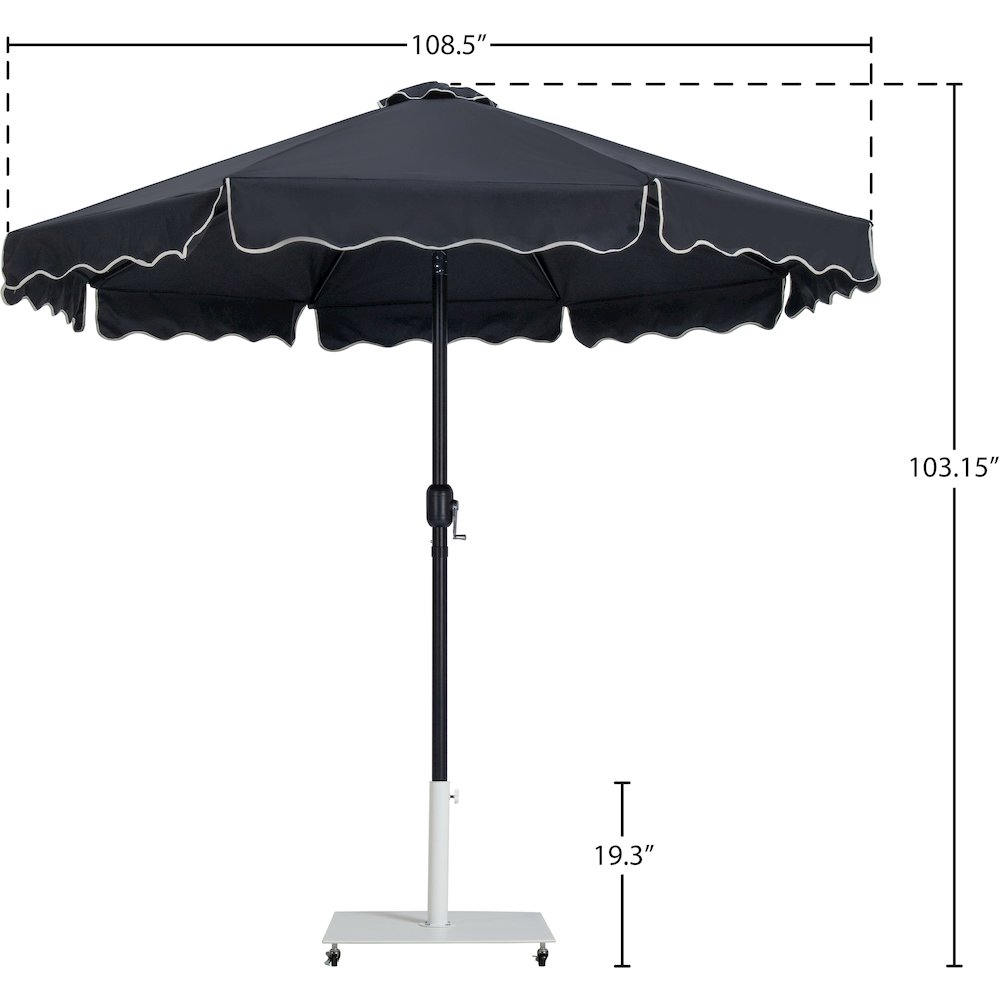 Amalfi Black With Cream Piping / Matte White Metal Patio Umbrella with Base Sets