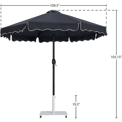 Amalfi Black With Cream Piping / Matte White Metal Patio Umbrella with Base Sets