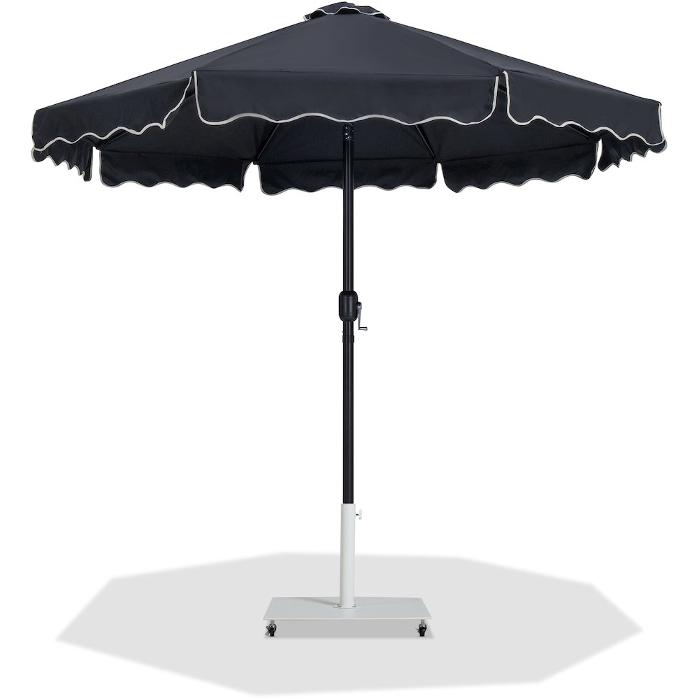 Amalfi Black With Cream Piping / Matte White Metal Patio Umbrella with Base Sets