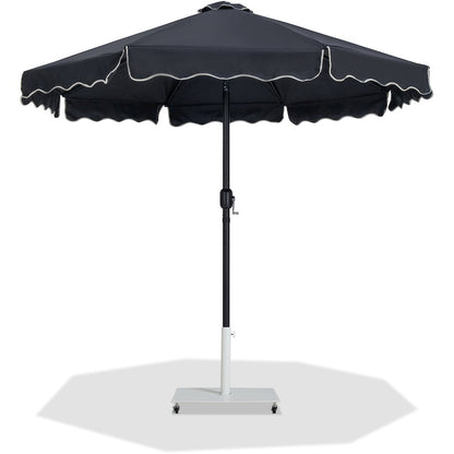 Amalfi Black With Cream Piping / Matte White Metal Patio Umbrella with Base Sets
