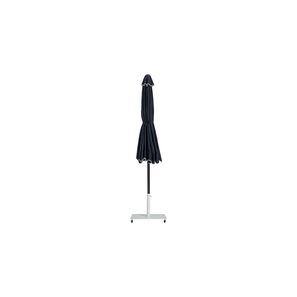 Amalfi Black With Cream Piping / Matte White Metal Patio Umbrella with Base Sets