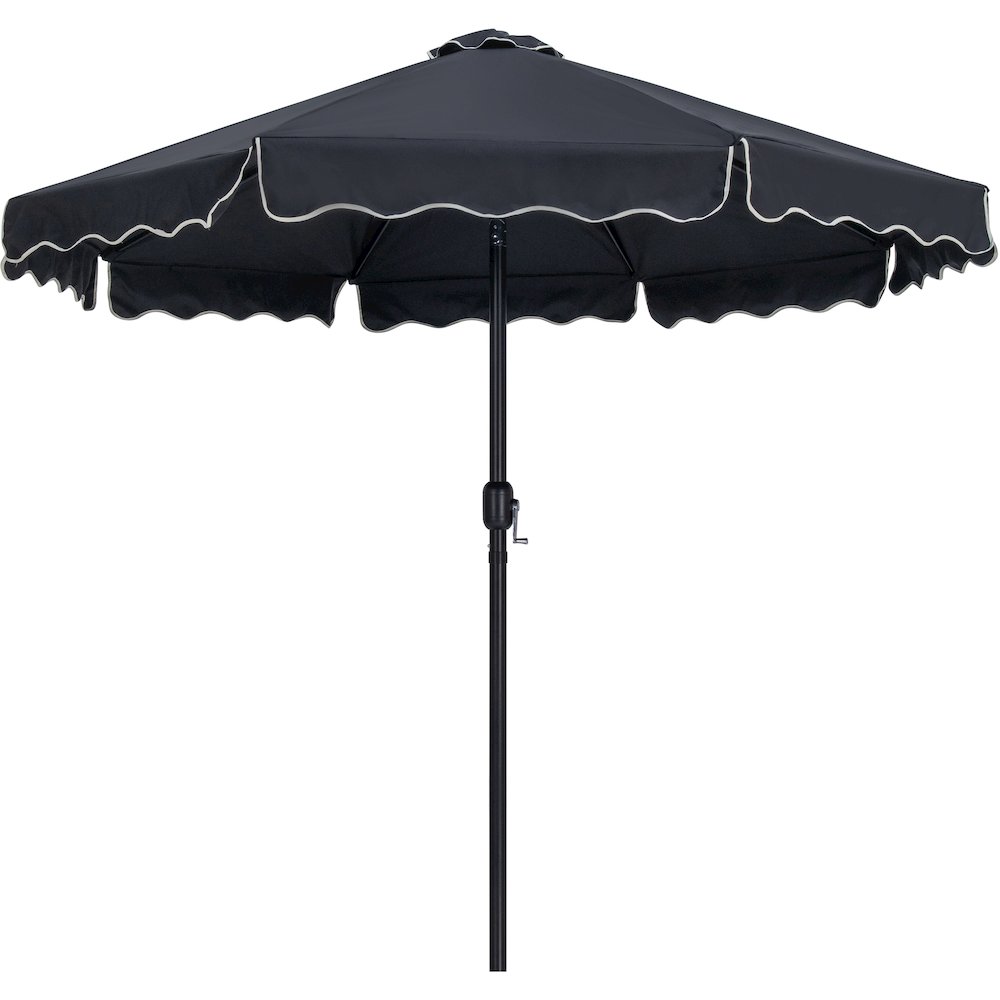Amalfi Black With Cream Piping / Matte White Metal Patio Umbrella with Base Sets