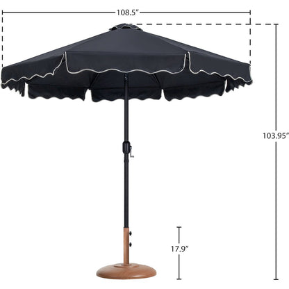 Amalfi Black With Cream Piping / Teak Metal Patio Umbrella with Base Sets