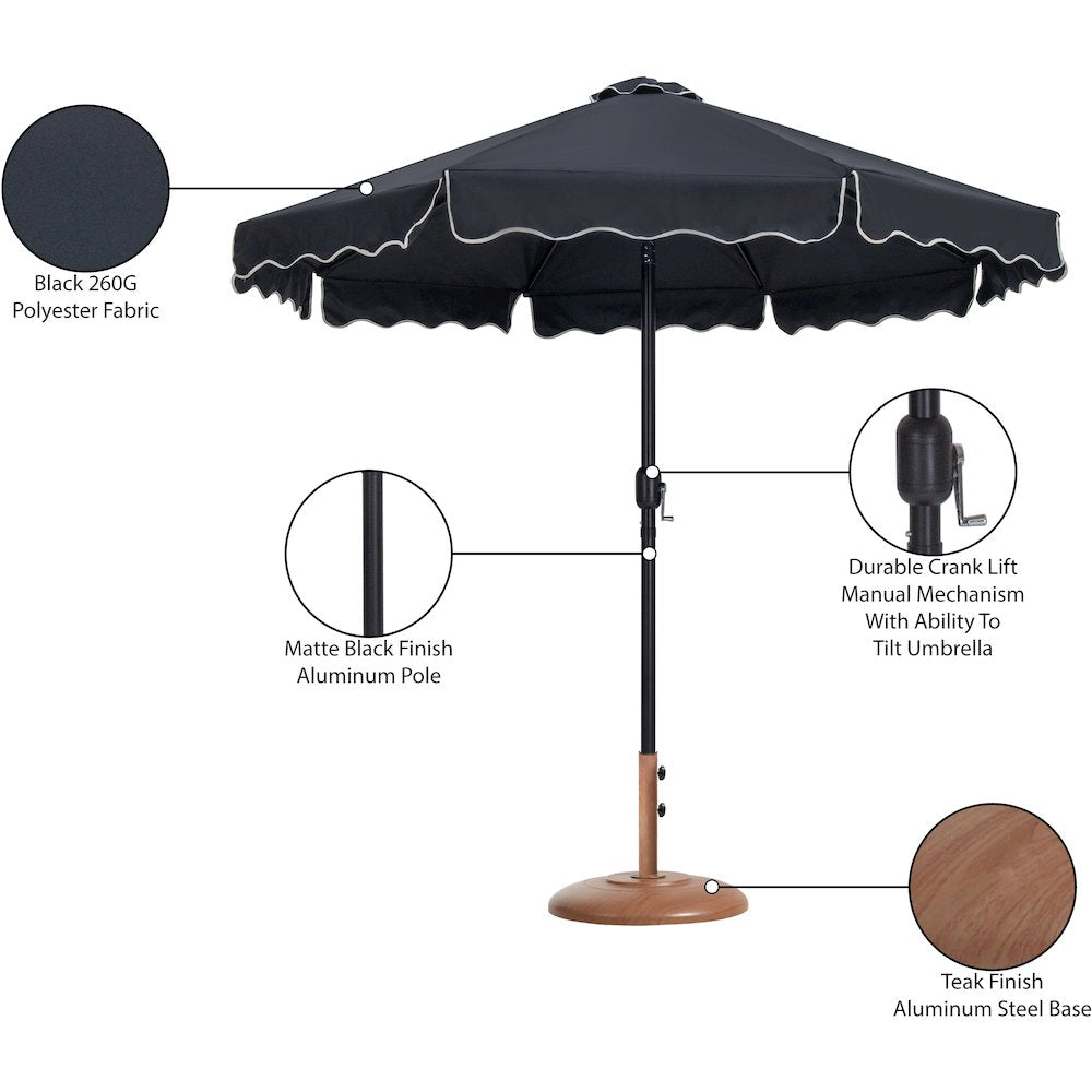 Amalfi Black With Cream Piping / Teak Metal Patio Umbrella with Base Sets
