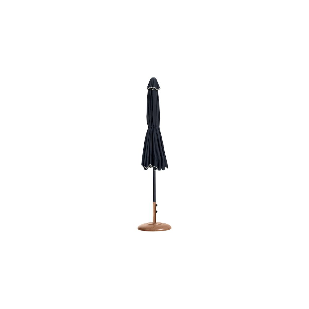 Amalfi Black With Cream Piping / Teak Metal Patio Umbrella with Base Sets