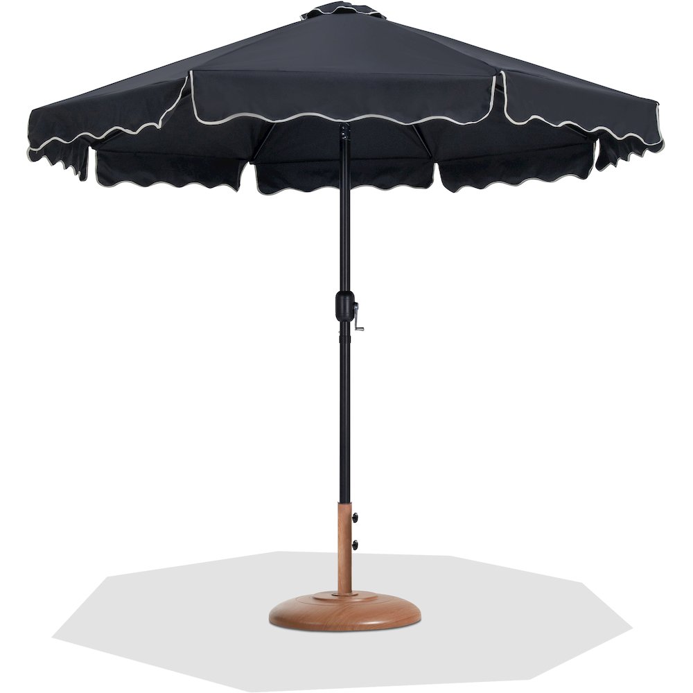 Amalfi Black With Cream Piping / Teak Metal Patio Umbrella with Base Sets