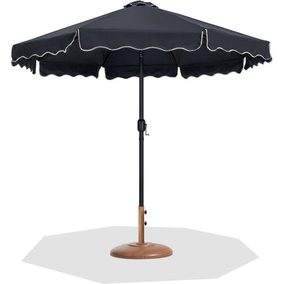 Amalfi Black With Cream Piping / Teak Metal Patio Umbrella with Base Sets