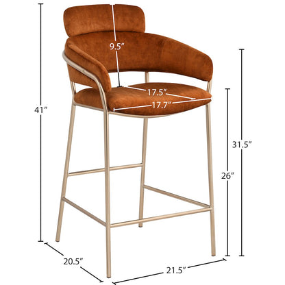 Yara Cognac Velvet Counter Stool