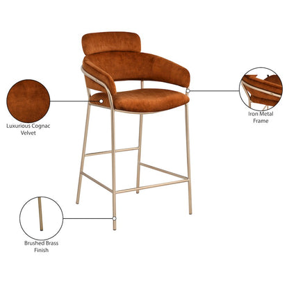 Yara Cognac Velvet Counter Stool