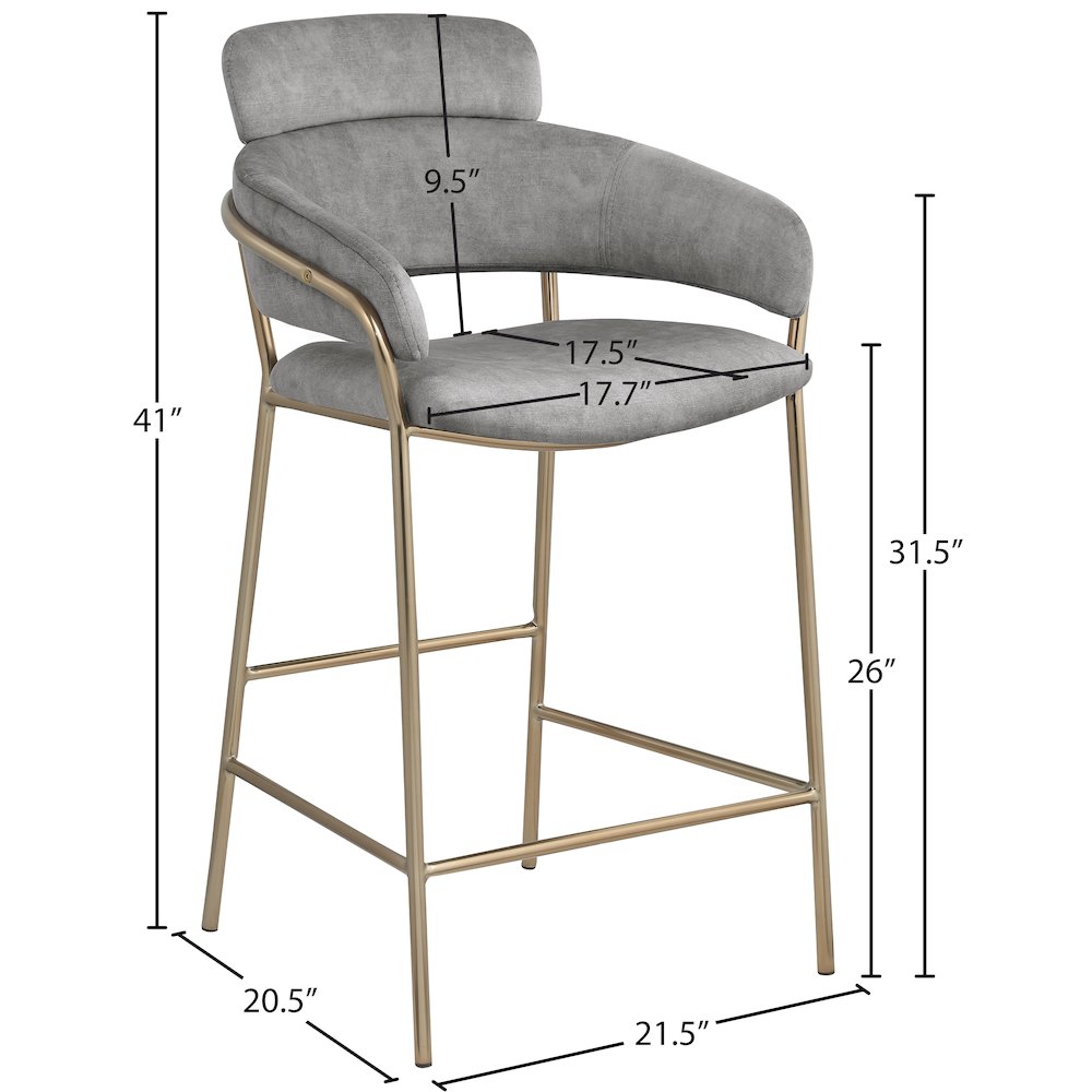 Yara Grey Velvet Counter Stool