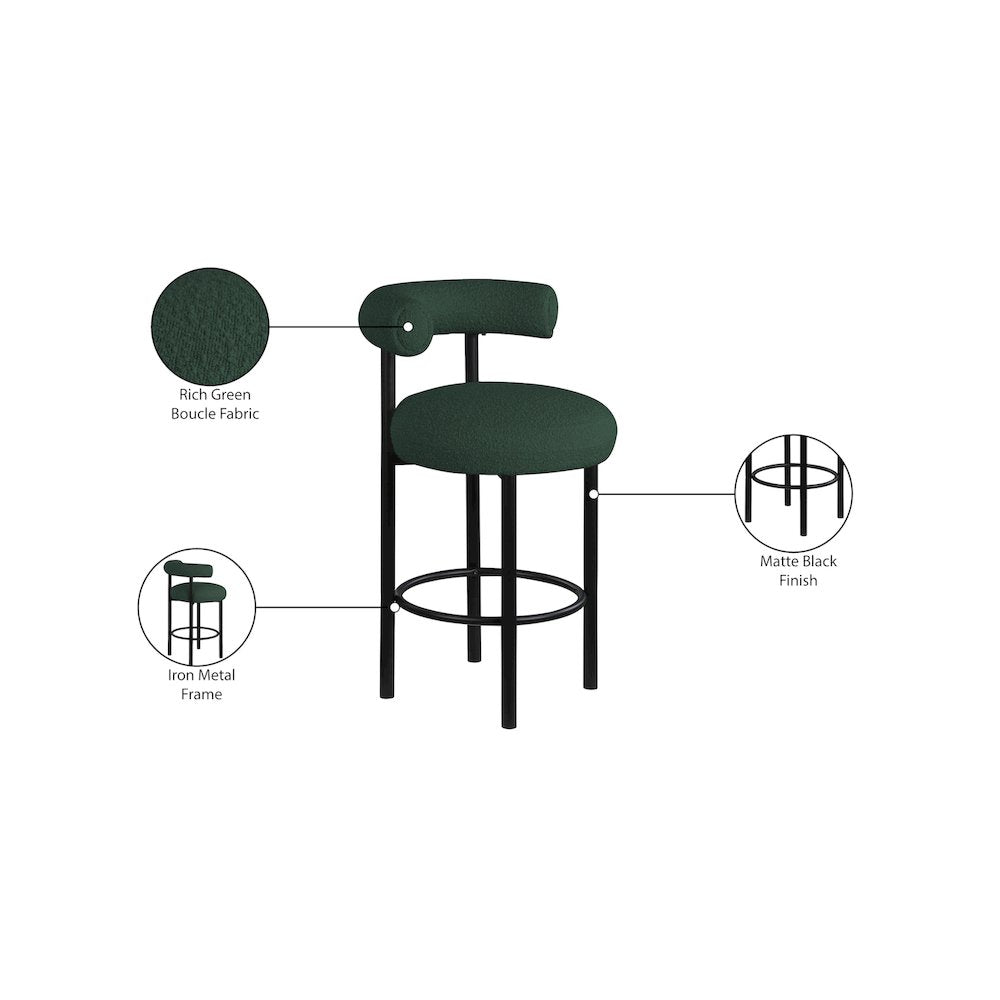 Bordeaux Green Boucle Fabric Stool, Set of 2