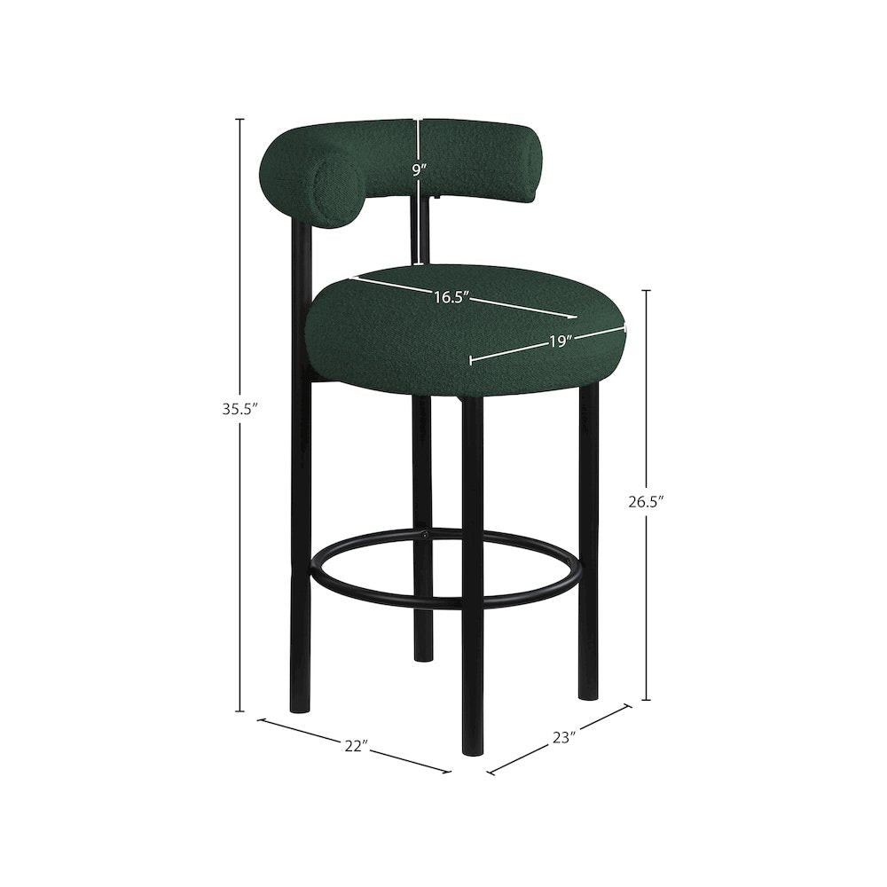 Bordeaux Green Boucle Fabric Stool, Set of 2