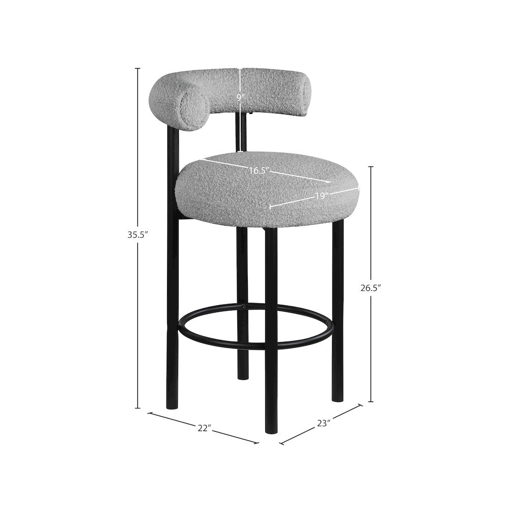 Bordeaux Grey Boucle Fabric Stool, Set of 2
