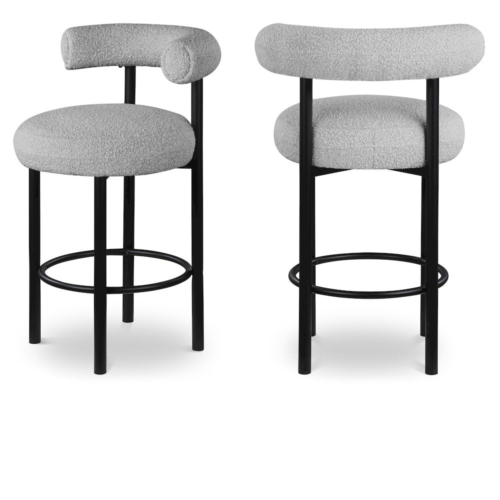 Bordeaux Grey Boucle Fabric Stool, Set of 2