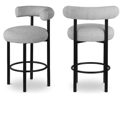 Bordeaux Grey Boucle Fabric Stool, Set of 2