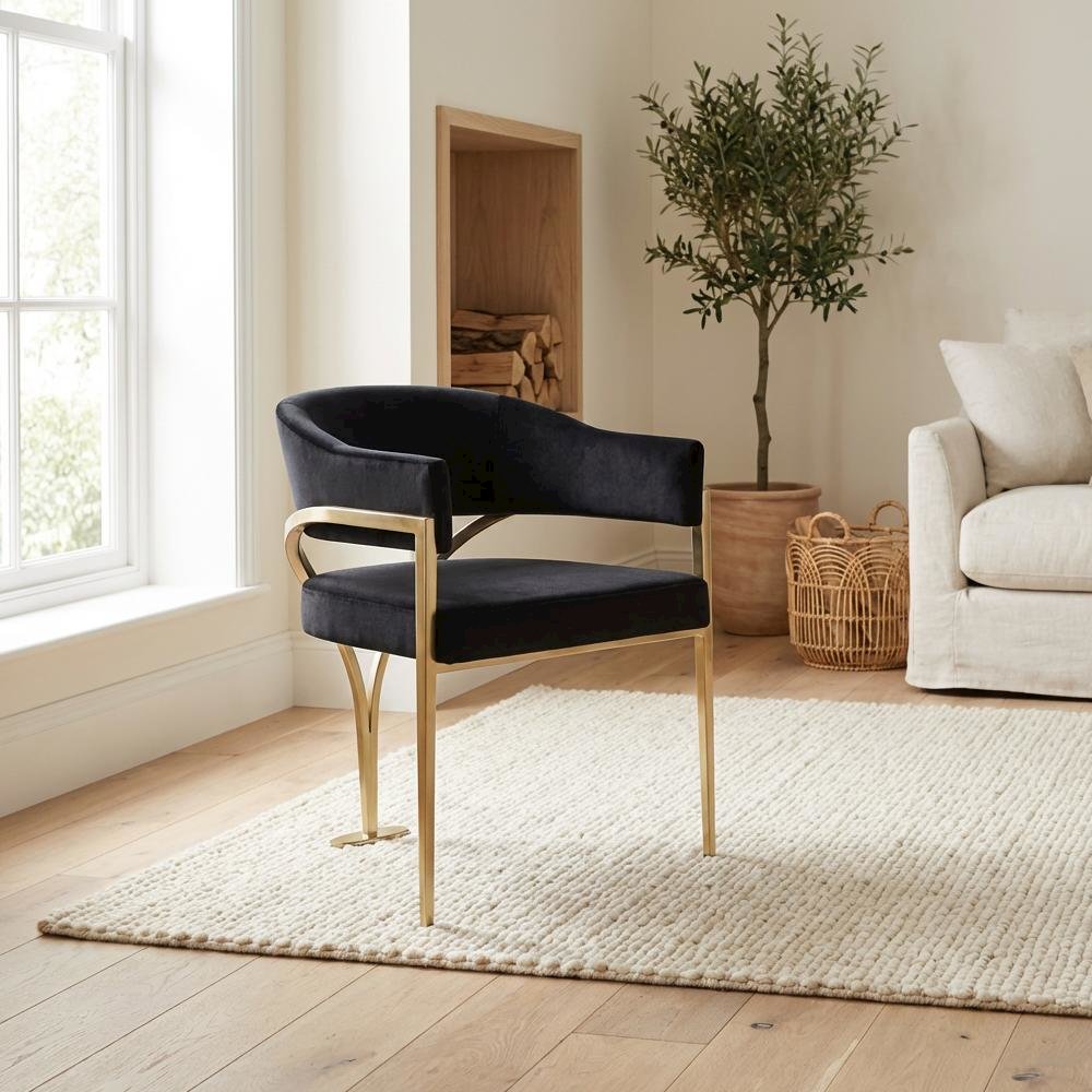 Gold Upholstered Dining Chairs Set of 2 with Armrests and Contemporary Design