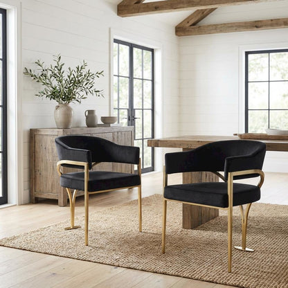 Gold Upholstered Dining Chairs Set of 2 with Armrests and Contemporary Design
