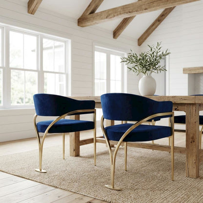 Gold Velvet Dining Chair Set of 2 with Armrests and Contemporary Style