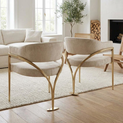 Gold Velvet Dining Chairs Set of 2 with Armrests and Contemporary Design