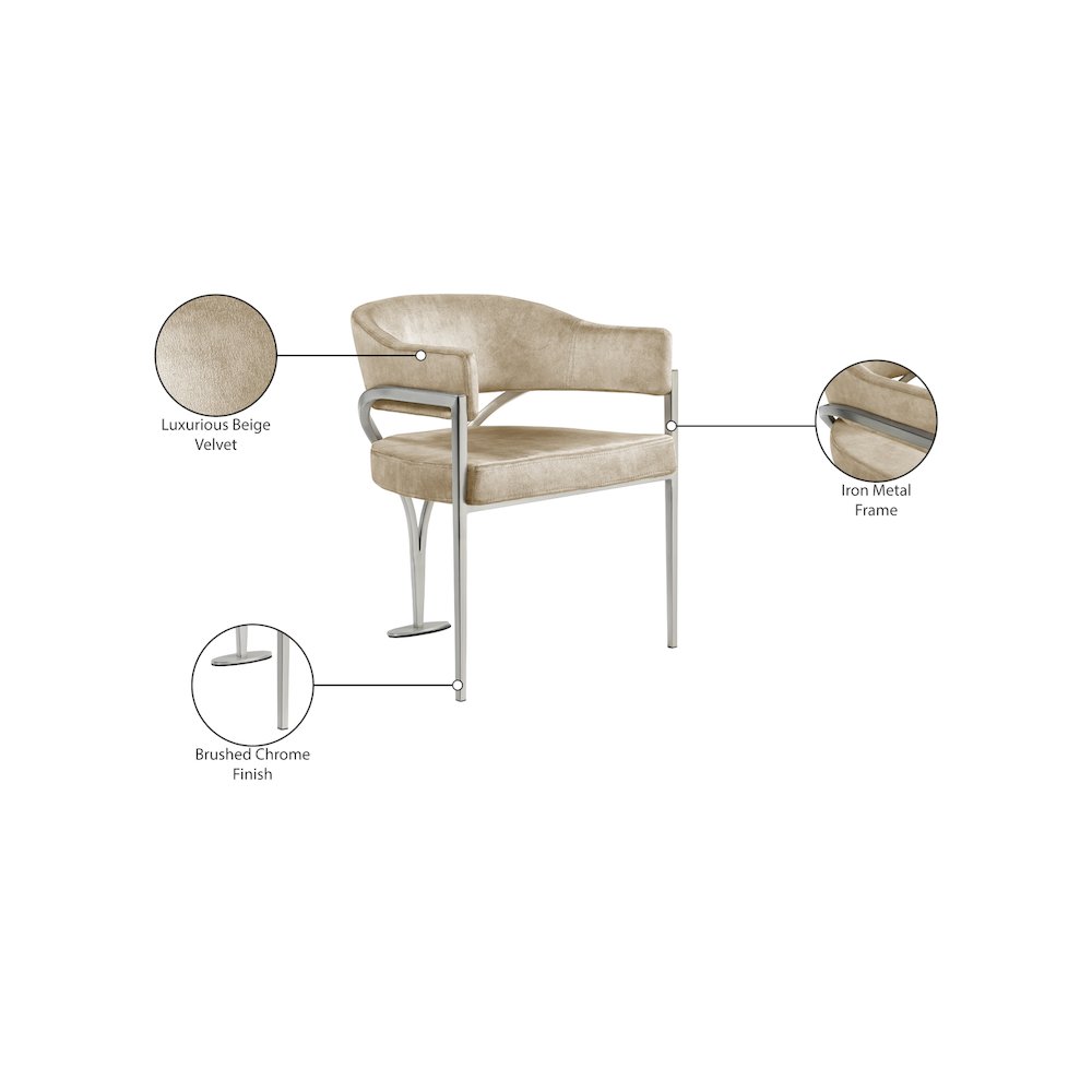 Madelyn Beige Velvet Dining Chair, Set of 2