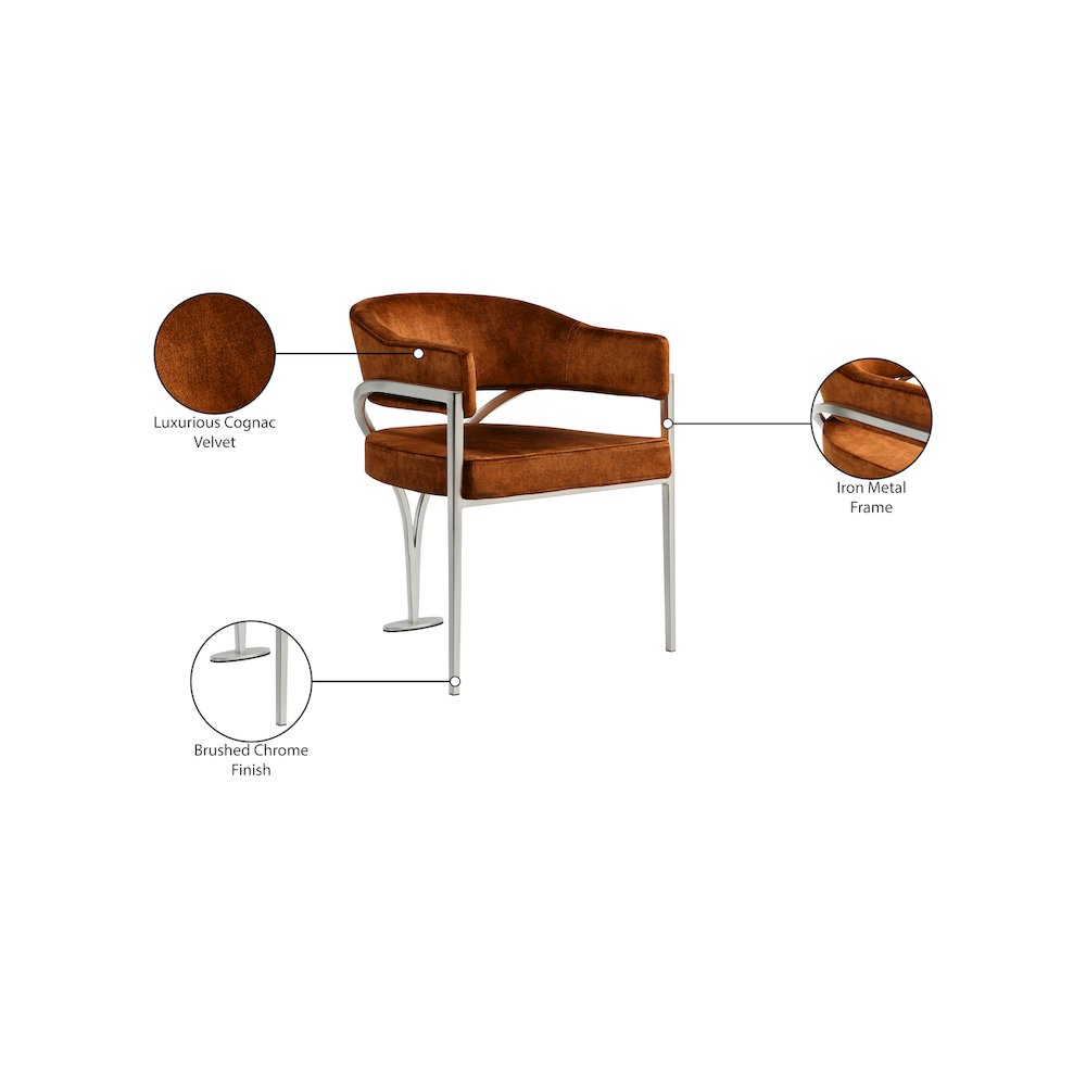 Madelyn Cognac Velvet Dining Chair, Set of 2