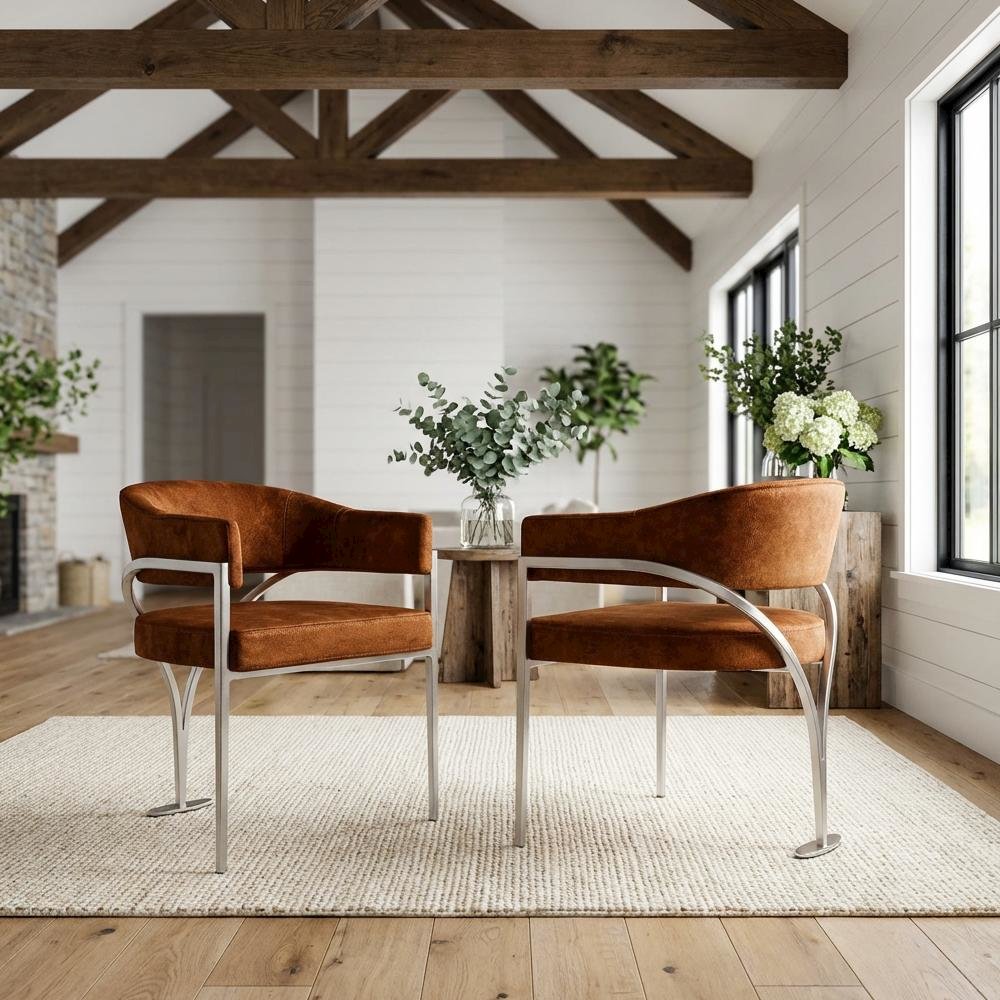 Silver Velvet Dining Chairs Set of 2 with Armrests and Contemporary Design