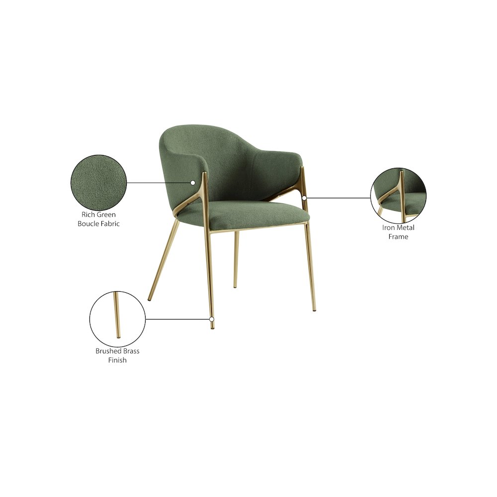 Nial Green Boucle Fabric Dining Chair, Set of 2