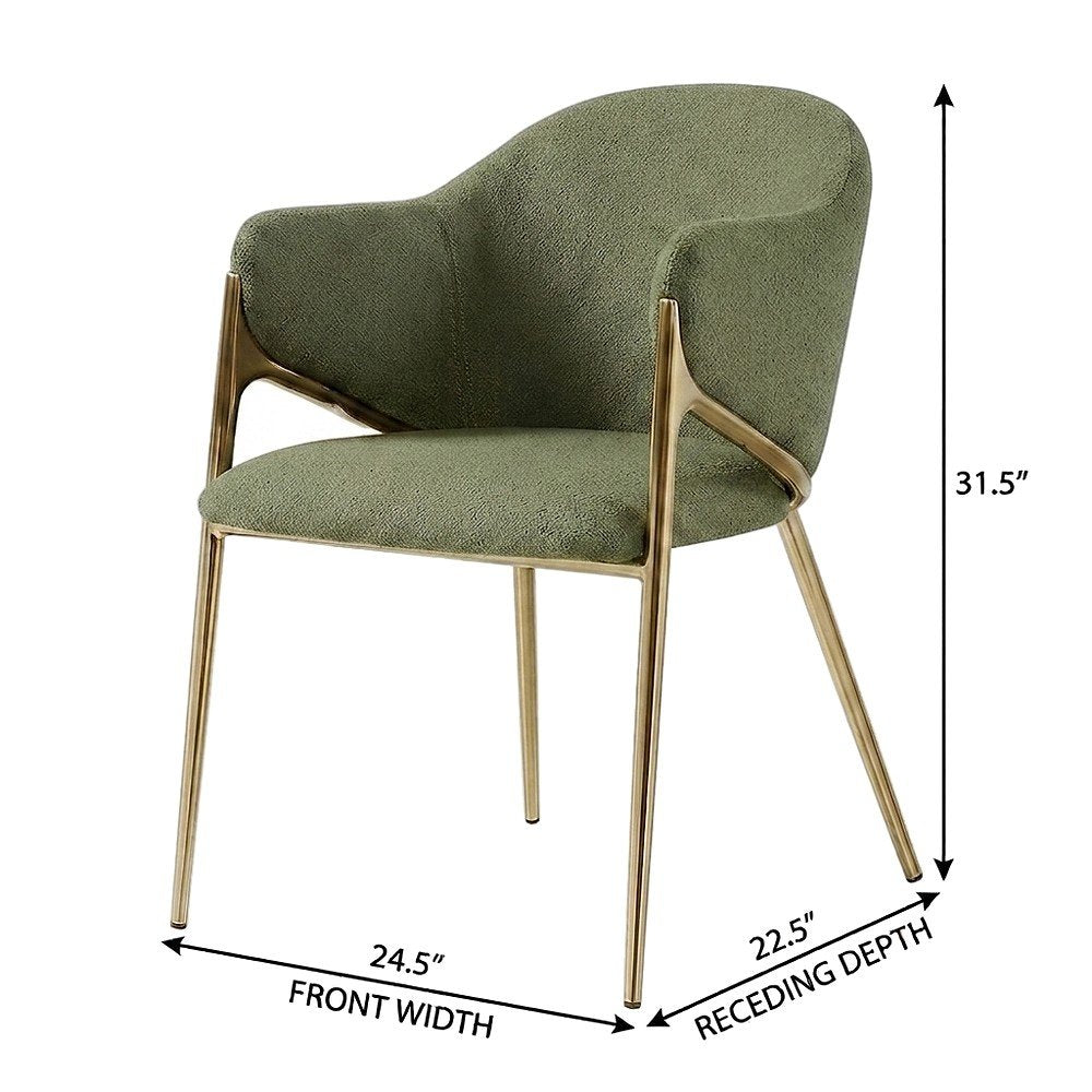 Boucle Fabric Upholstered Dining Chairs Set of 2, Green Boucle Fabric