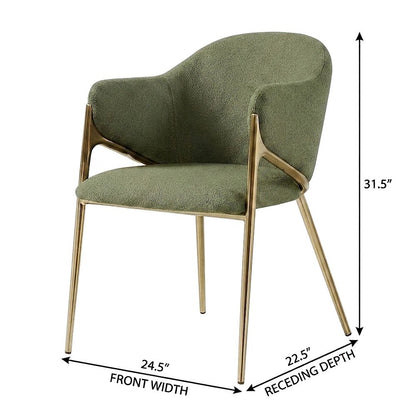 Boucle Fabric Upholstered Dining Chairs Set of 2, Green Boucle Fabric