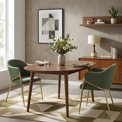 Boucle Fabric Upholstered Dining Chairs Set of 2, Green Boucle Fabric