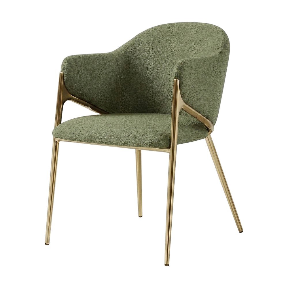 Boucle Fabric Upholstered Dining Chairs Set of 2, Green Boucle Fabric