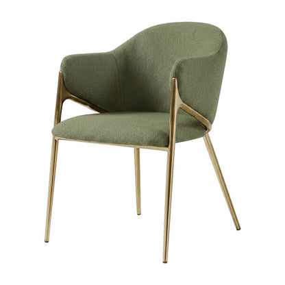 Boucle Fabric Upholstered Dining Chairs Set of 2, Green Boucle Fabric