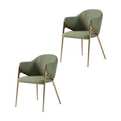 Boucle Fabric Upholstered Dining Chairs Set of 2, Green Boucle Fabric