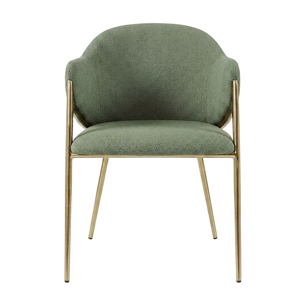 Boucle Fabric Upholstered Dining Chairs Set of 2, Green Boucle Fabric