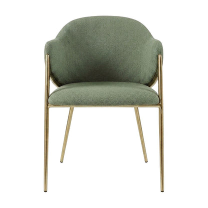 Boucle Fabric Upholstered Dining Chairs Set of 2, Green Boucle Fabric