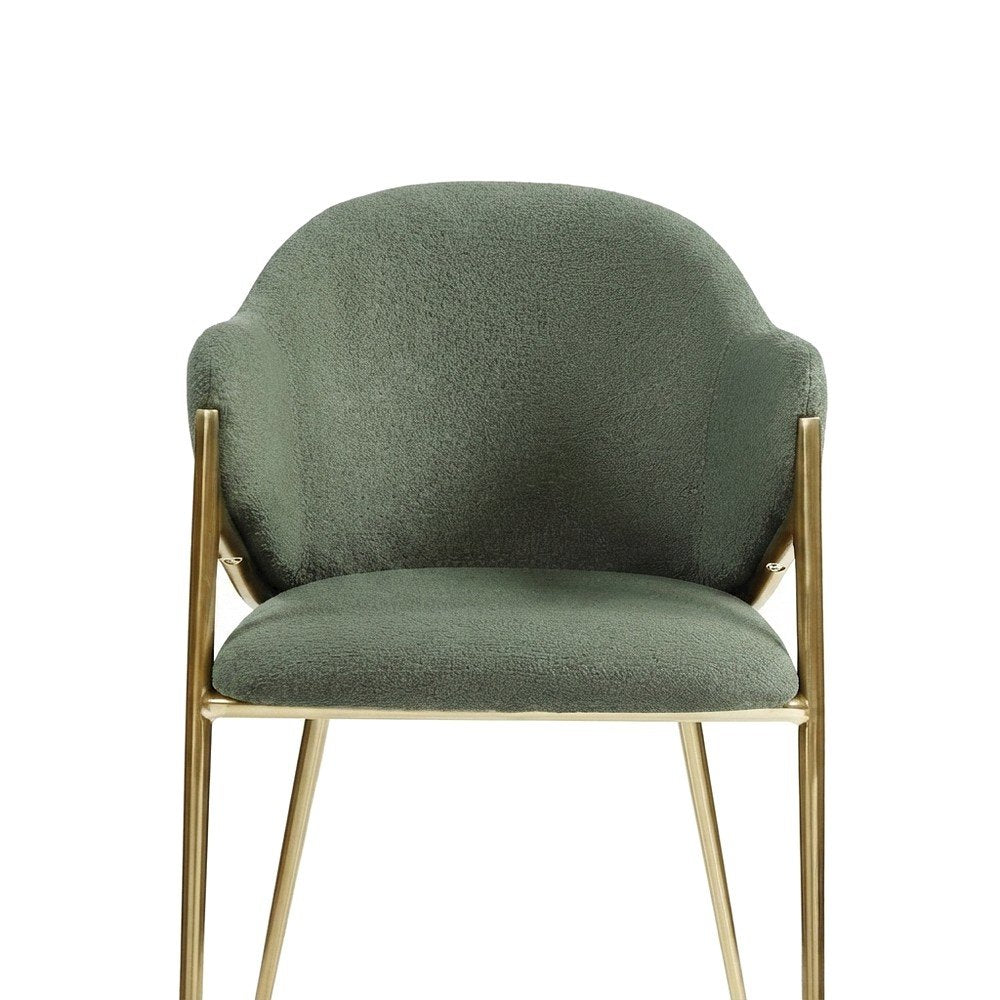 Boucle Fabric Upholstered Dining Chairs Set of 2, Green Boucle Fabric