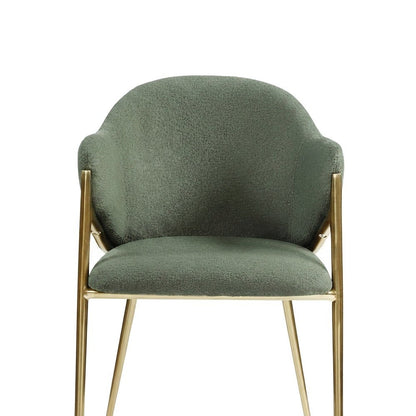 Boucle Fabric Upholstered Dining Chairs Set of 2, Green Boucle Fabric
