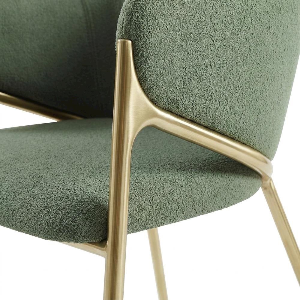 Boucle Fabric Upholstered Dining Chairs Set of 2, Green Boucle Fabric