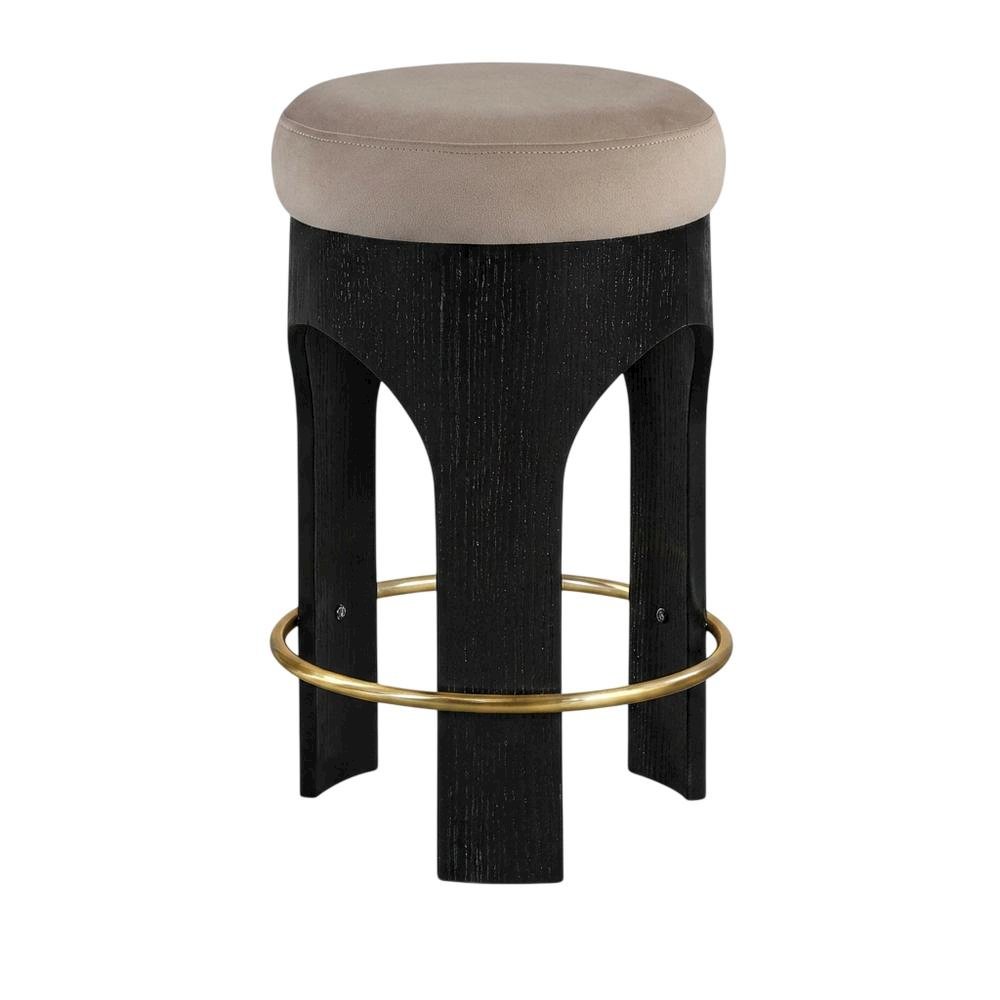 Velvet Backless Counter Stool, Round Seat, 3-Leg Base, Taupe