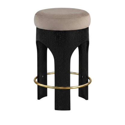 Velvet Backless Counter Stool, Round Seat, 3-Leg Base, Taupe