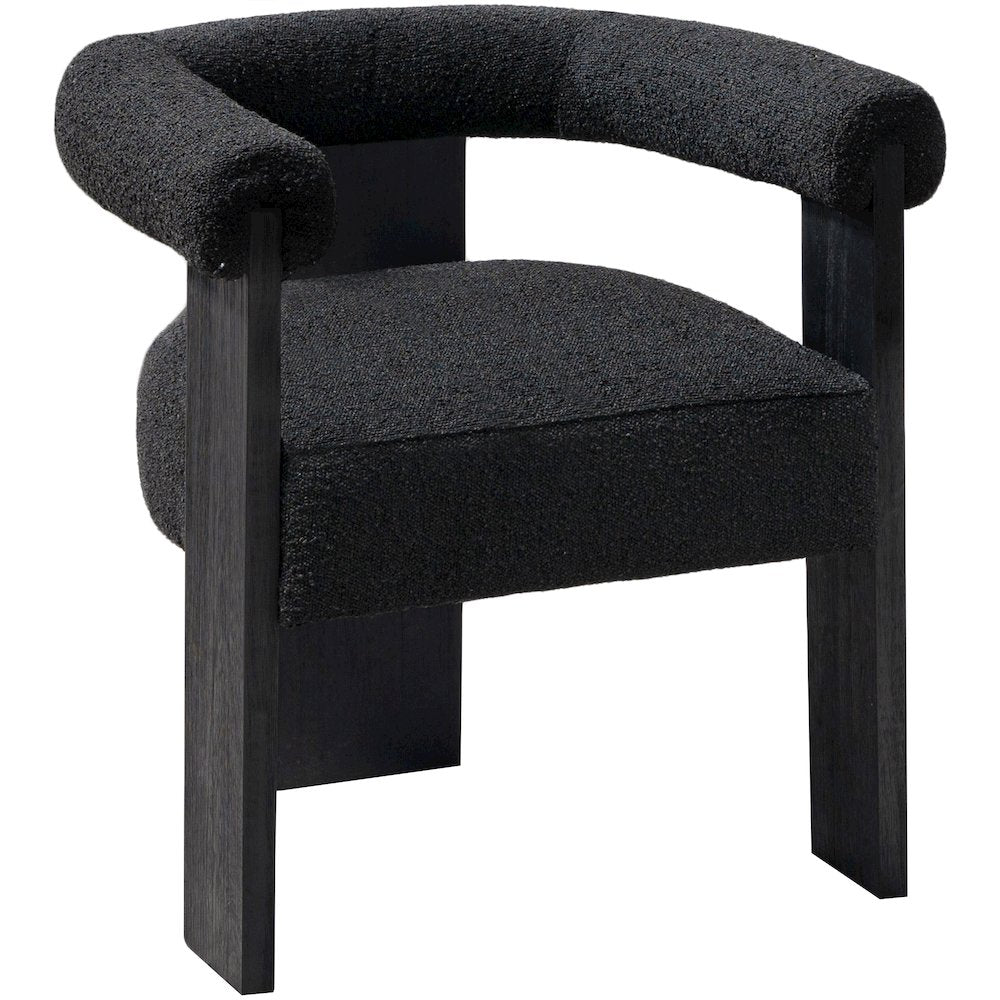 Barrel Black Boucle Fabric Dining Chair