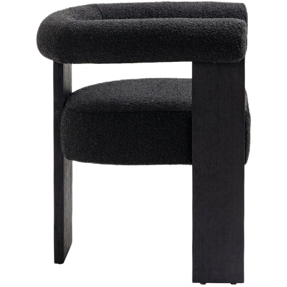 Barrel Black Boucle Fabric Dining Chair