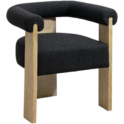 Barrel Black Boucle Fabric Dining Chair