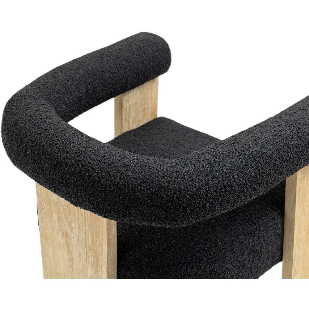 Barrel Black Boucle Fabric Dining Chair